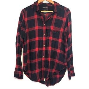American Eagle Red & Blue Plaid Button Up